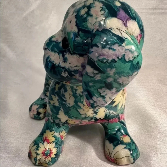 7" Floral Decoupage Porcelain Patchworks Puppy Dog Figurine by Joan Baker Design - Picture 3 of 5
